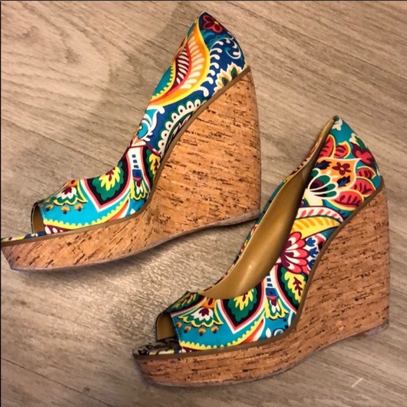 Nine West Wild Things Peep Toe Cork Wedges - NWOT! - Picture 7 of 8